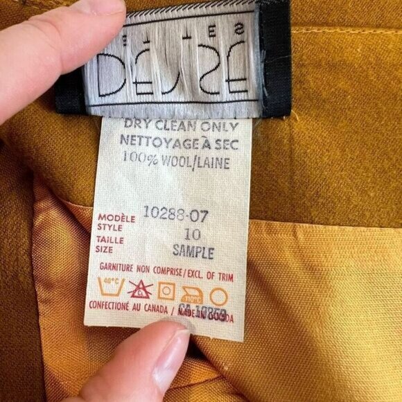 Vintage Denise Petites Women’s 10 100% Pure Wool Pleated Slit Skirt Yellow - Picture 8 of 10